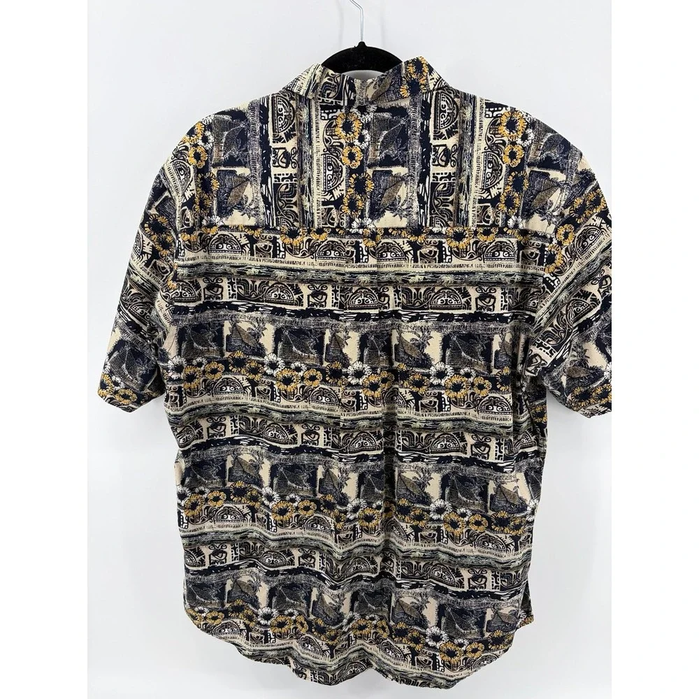 Feldini Vintage, SS Button Down Shirt, Geometric & Floral Pattern, Men XL
